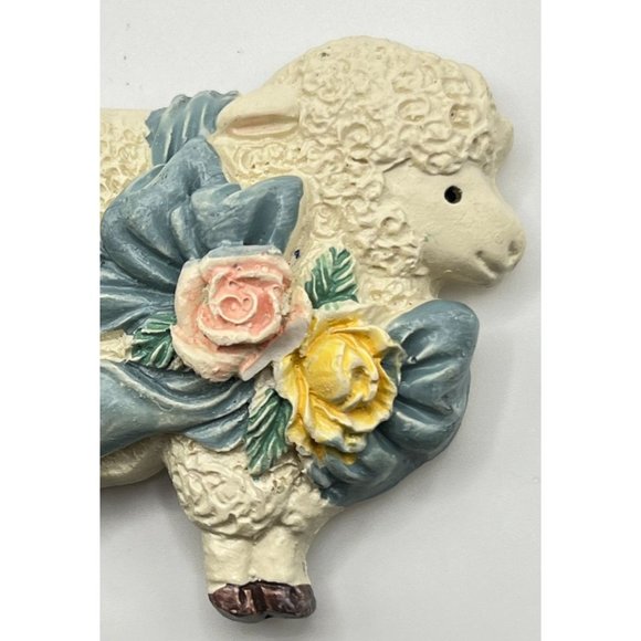 Easter Lamb Refrigerator Magnet Vintage White Sheep Spring Flowers - Picture 5 of 7
